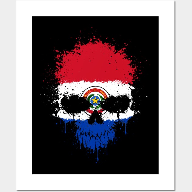 Chaotic Paraguay Flag Splatter Skull Wall Art by jeffbartels